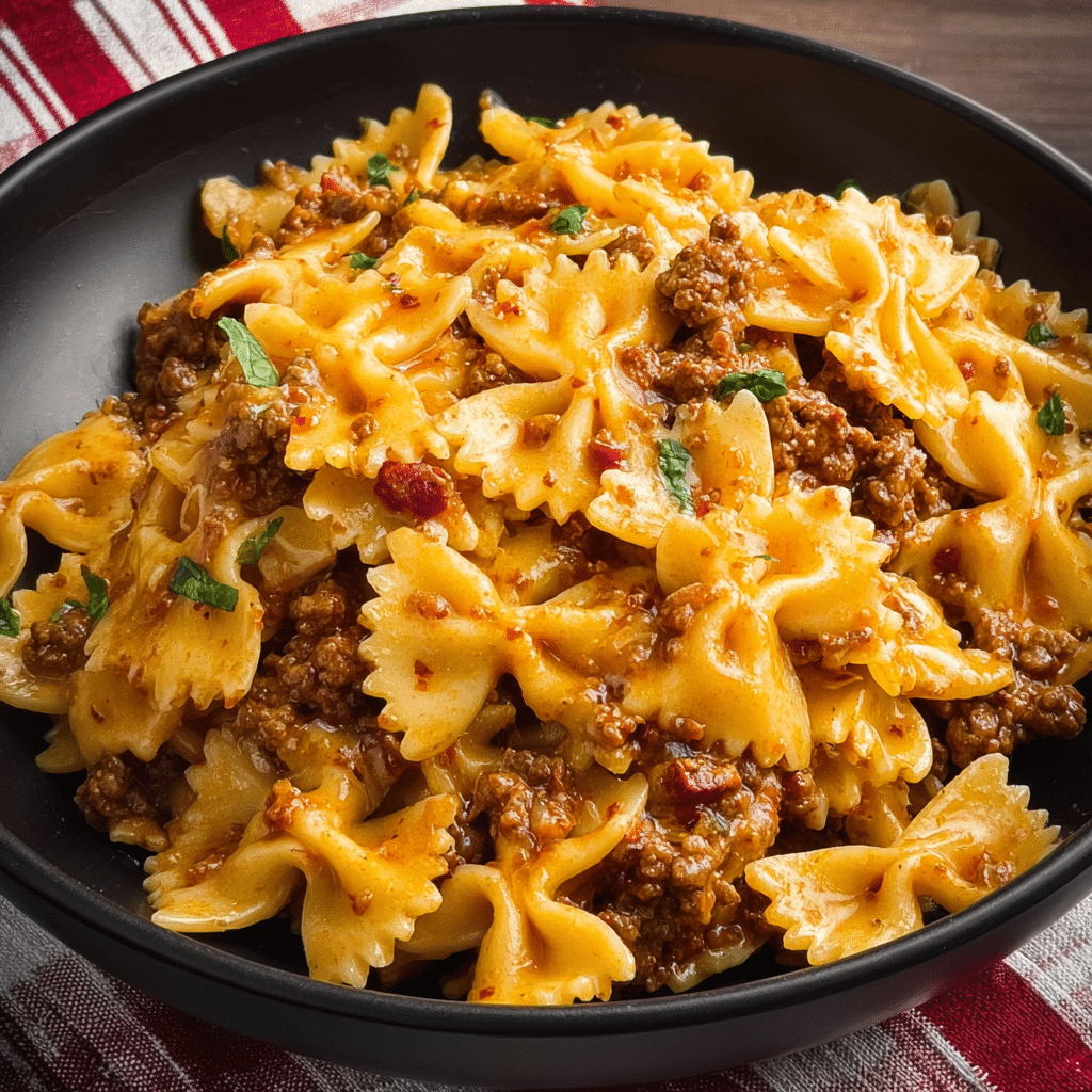 Cheesy Beef Bowtie Pasta