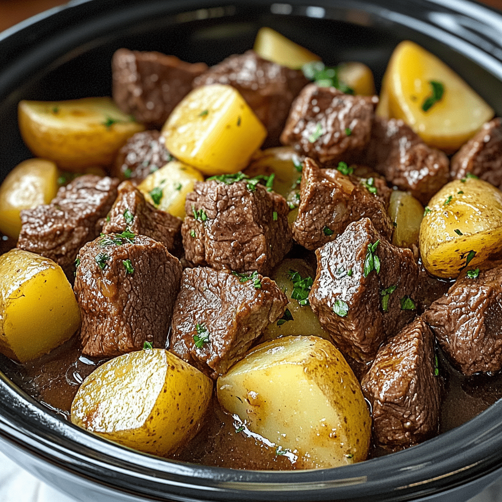 Crockpot Steak Bites and Potatoes