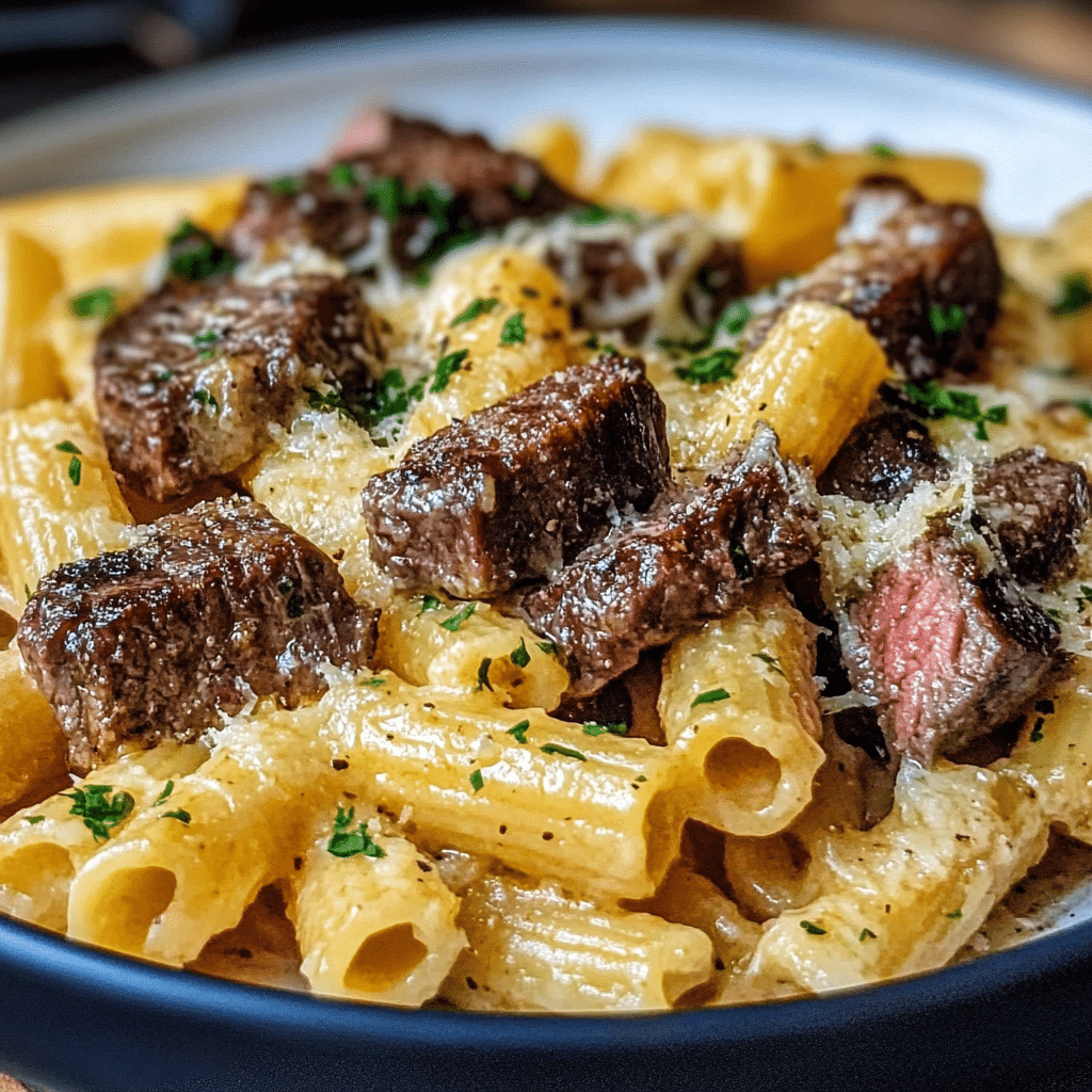 Easy Garlic Butter Steak and Cheesy Rigatoni