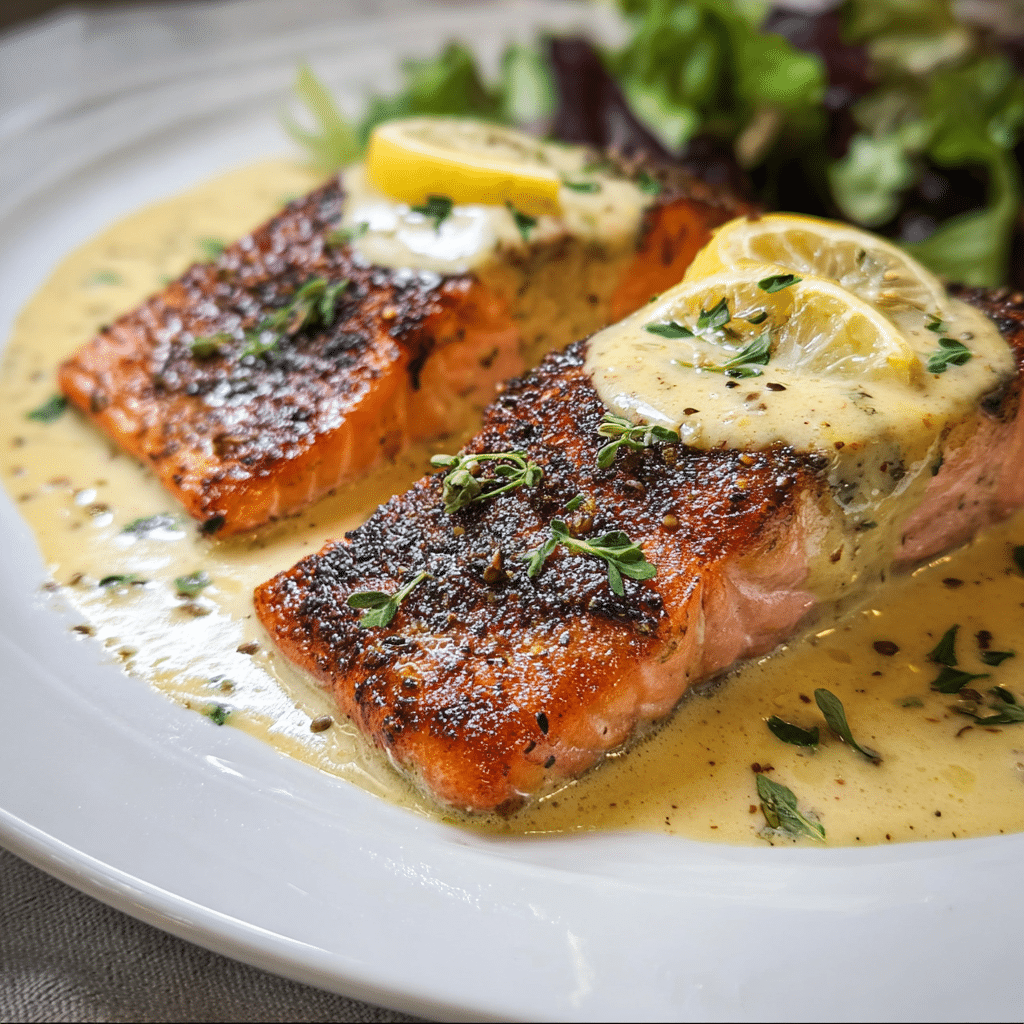 Blackened Salmon with Creamy Dijon Sauce