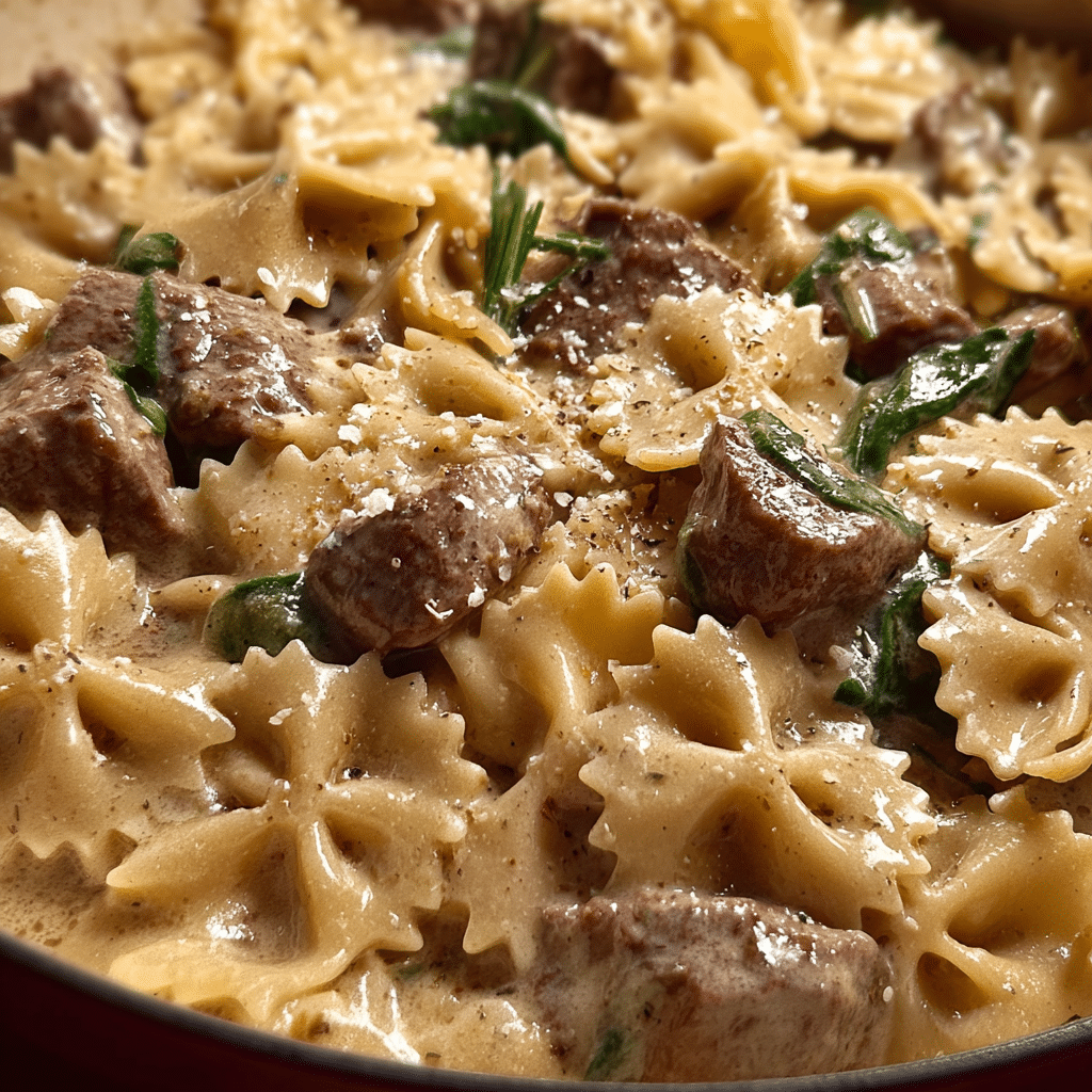 Creamy Beef and Bowtie Pasta