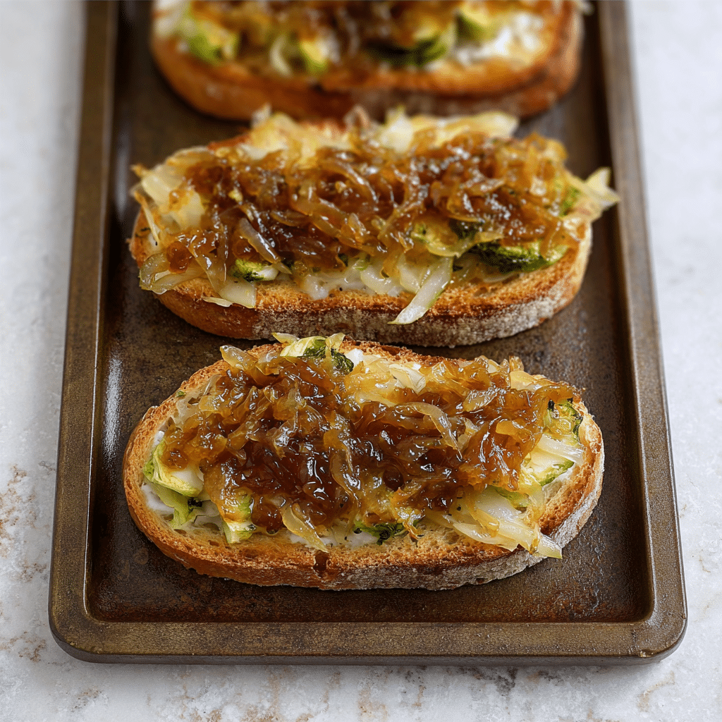 Brussels Sprouts Toast with Caramelized Onions
