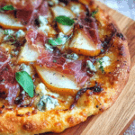Caramelized Pear and Prosciutto Pizza with Blue Cheese