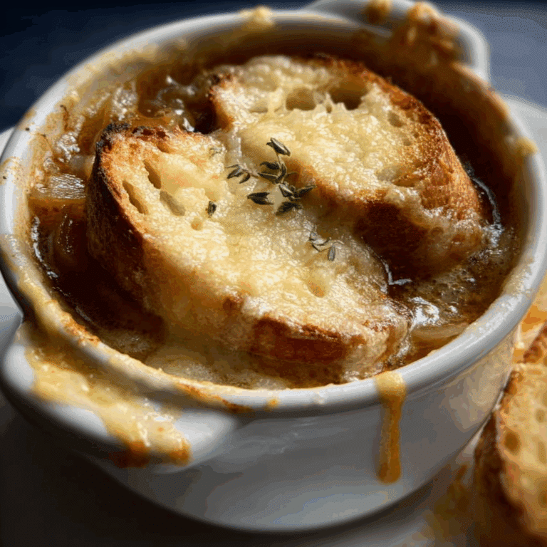 French Onion Soup with Gruyere and Baguette