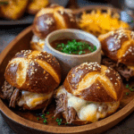 Pumpkin Beer Brisket Melts with Pretzel Buns