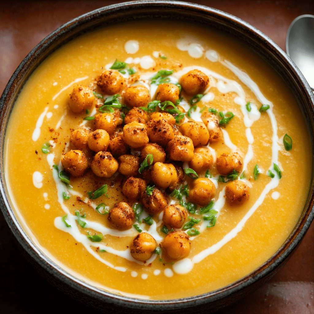 Smoked Gruyere Butternut Squash Soup with Spicy Chickpeas