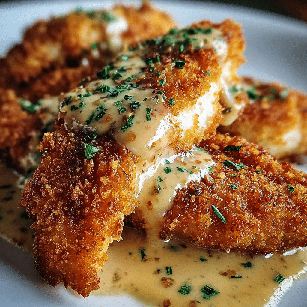 Crispy Parmesan Chicken with a Rich Garlic Sauce