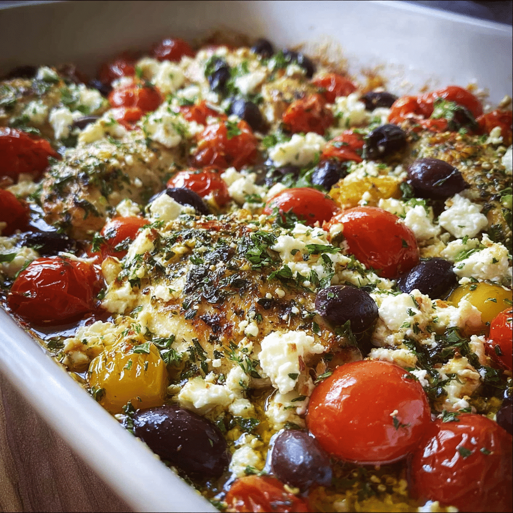 Greek Chicken Bake with Feta, Olives & Tomatoes