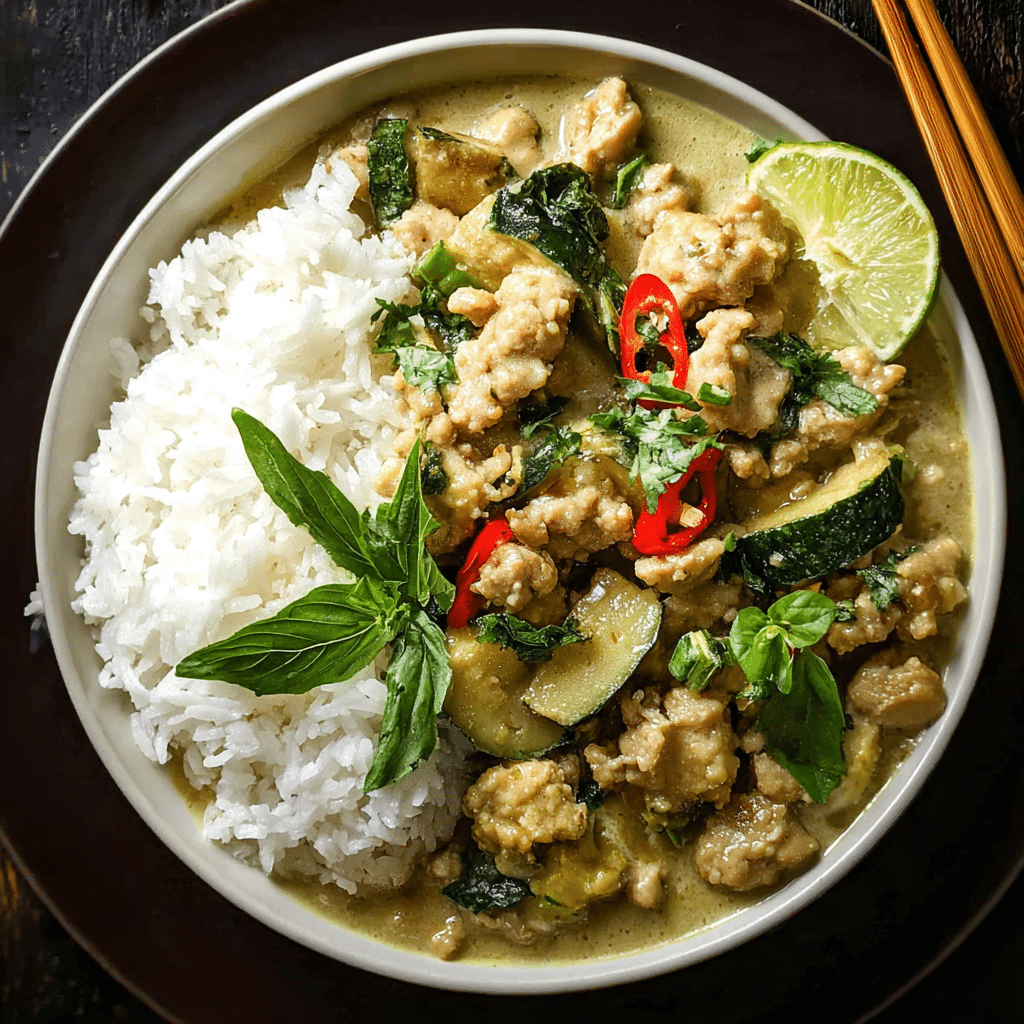 Ground Chicken Thai Green Curry with Coconut Milk